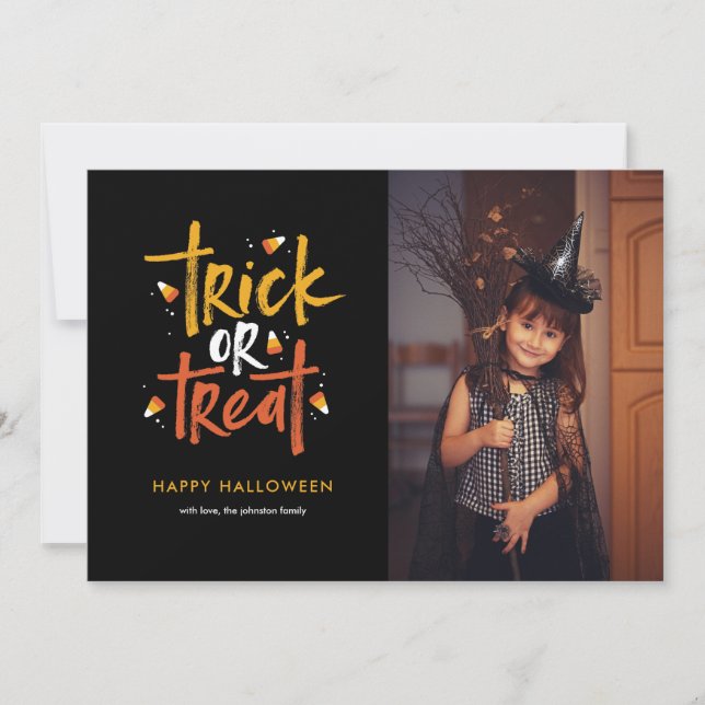 Trick or Treat Candy Corn Halloween Photo Card (Front)