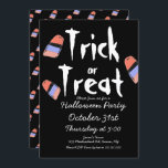 Trick or Treat Candy Costume Doodle Design Black Invitation<br><div class="desc">Halloween Party Invitation with Trick or Treat</div>
