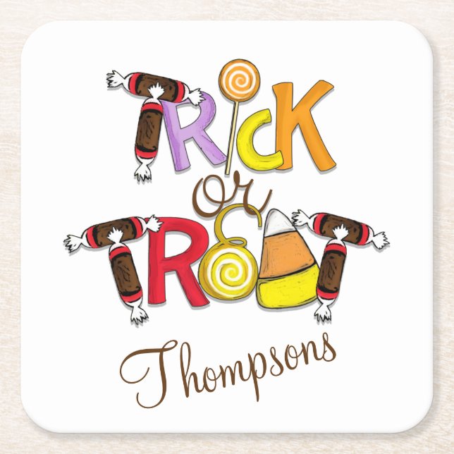 Trick or Treat Candy Square Paper Coaster (Front)