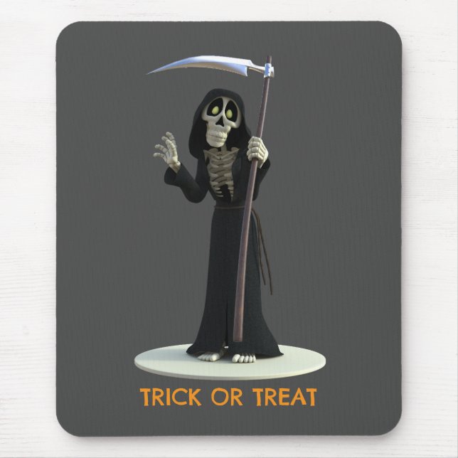 Trick or Treat. Cartoon Grim Reaper Mouse Pad (Front)