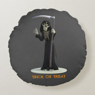 Trick or Treat. Cartoon Grim Reaper Round Cushion
