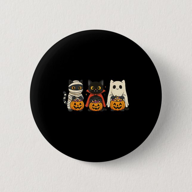 Trick Or Treat Cat Squad Halloween Costume Black C 6 Cm Round Badge (Front)