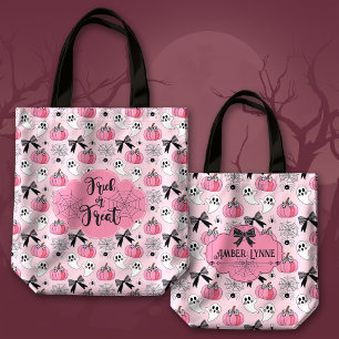 Trick or Treat Coquette Ghost and Pumpkin Tote Bag