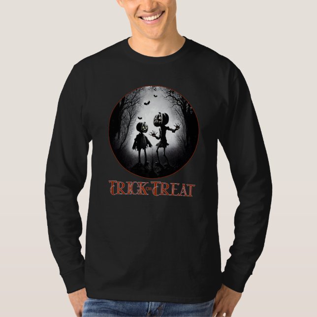 Trick or Treat Creepy Children Costumed in Woods   T-Shirt (Front)