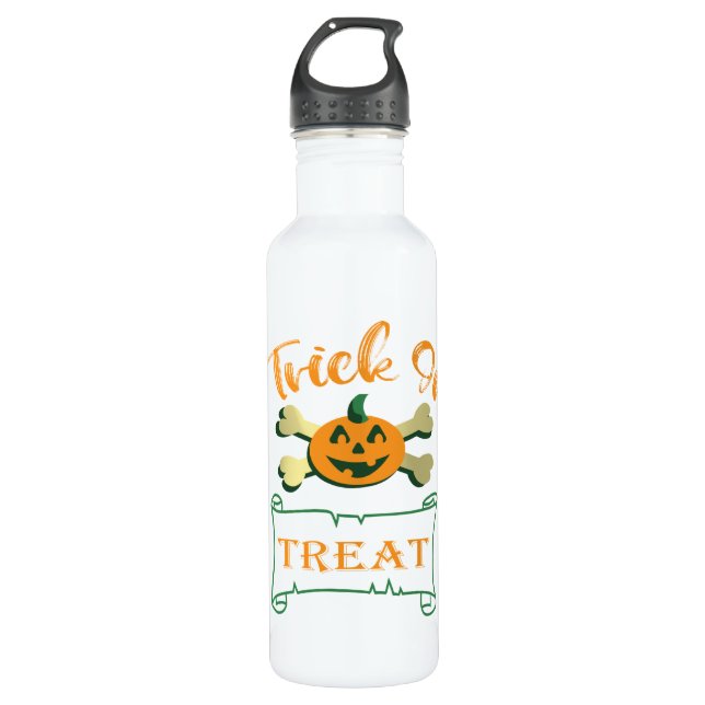 Trick or treat crossbones Halloween pumpkin  710 Ml Water Bottle (Front)