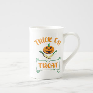 Trick or treat crossbones Halloween pumpkin Bone China Mug