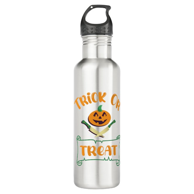 Trick or treat crossbones Halloween pumpkin face 710 Ml Water Bottle (Front)