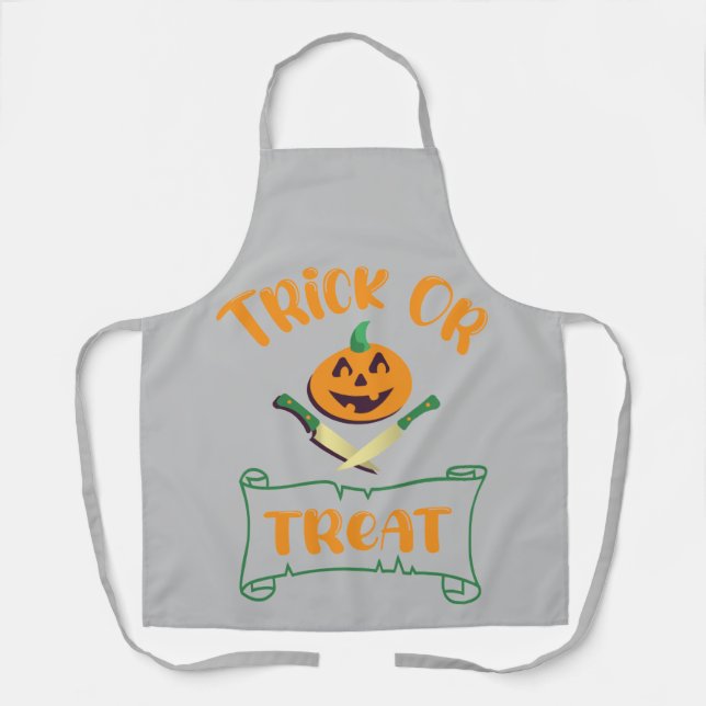 Trick or treat crossbones Halloween pumpkin face Apron (Front)
