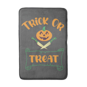 Trick or treat crossbones Halloween pumpkin face Bath Mat