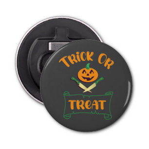 Trick or treat crossbones Halloween pumpkin face Bottle Opener