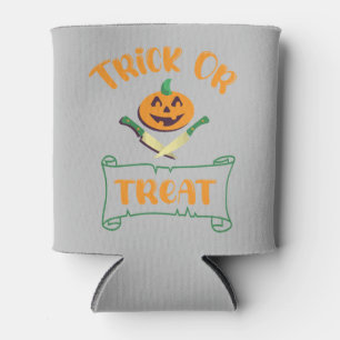 Trick or treat crossbones Halloween pumpkin face Can Cooler