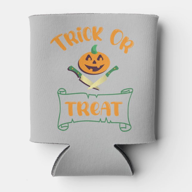 Trick or treat crossbones Halloween pumpkin face Can Cooler (Front)