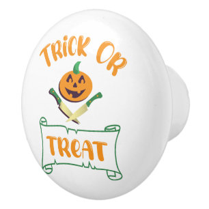 Trick or treat crossbones Halloween pumpkin face Ceramic Knob