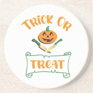 Trick or treat crossbones Halloween pumpkin face Coaster