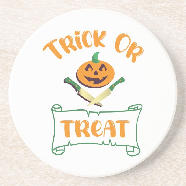 Trick or treat crossbones Halloween pumpkin face Coaster (Front)