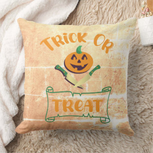 Trick or treat crossbones Halloween pumpkin face Cushion