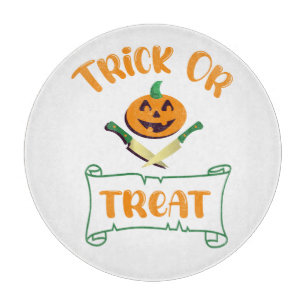 Trick or treat crossbones Halloween pumpkin face Cutting Board