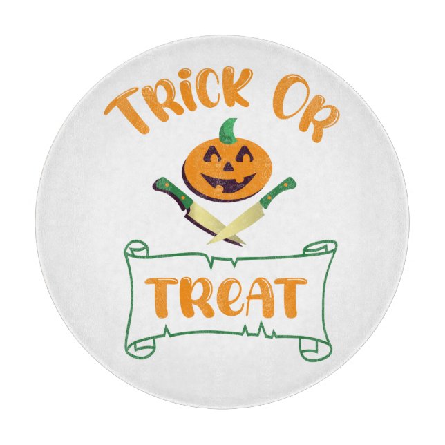 Trick or treat crossbones Halloween pumpkin face Cutting Board (Front)