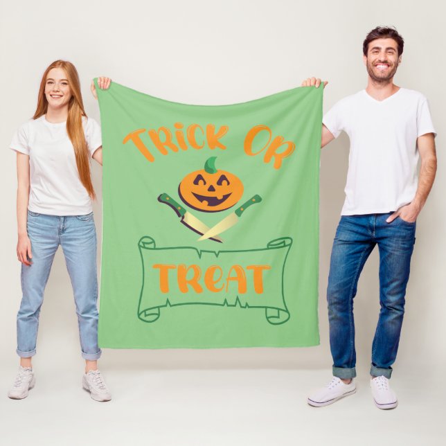 Trick or treat crossbones Halloween pumpkin face Fleece Blanket (In Situ)