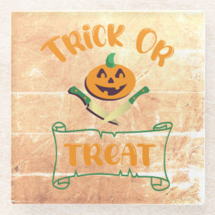 Trick or treat crossbones Halloween pumpkin face Glass Coaster