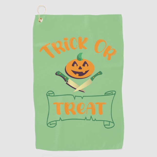 Trick or treat crossbones Halloween pumpkin face Golf Towel (Front)