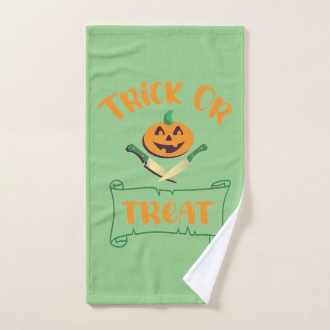 Trick or treat crossbones Halloween pumpkin face Hand Towel (Hand Towel)