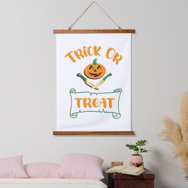 Trick or treat crossbones Halloween pumpkin face Hanging Tapestry (Bedroom)