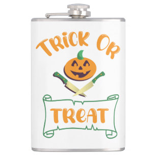 Trick or treat crossbones Halloween pumpkin face Hip Flask