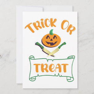 Trick or treat crossbones Halloween pumpkin face Invitation