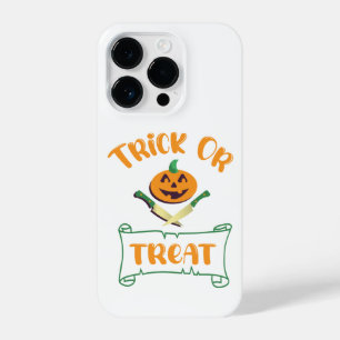 Trick or treat crossbones Halloween pumpkin face iPhone 14 Pro Case