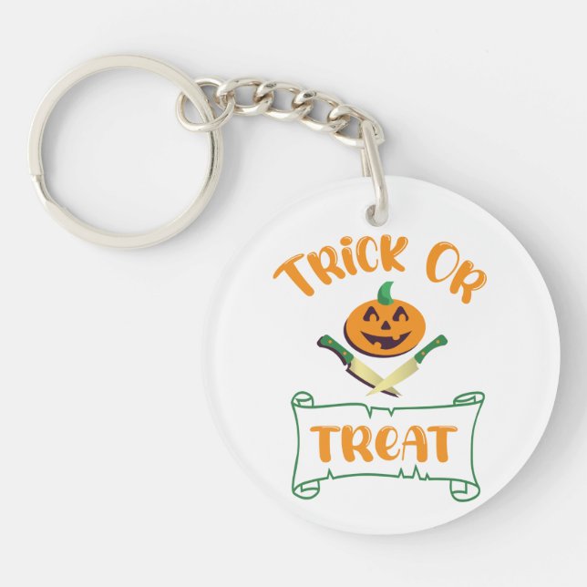 Trick or treat crossbones Halloween pumpkin face Key Ring (Front)