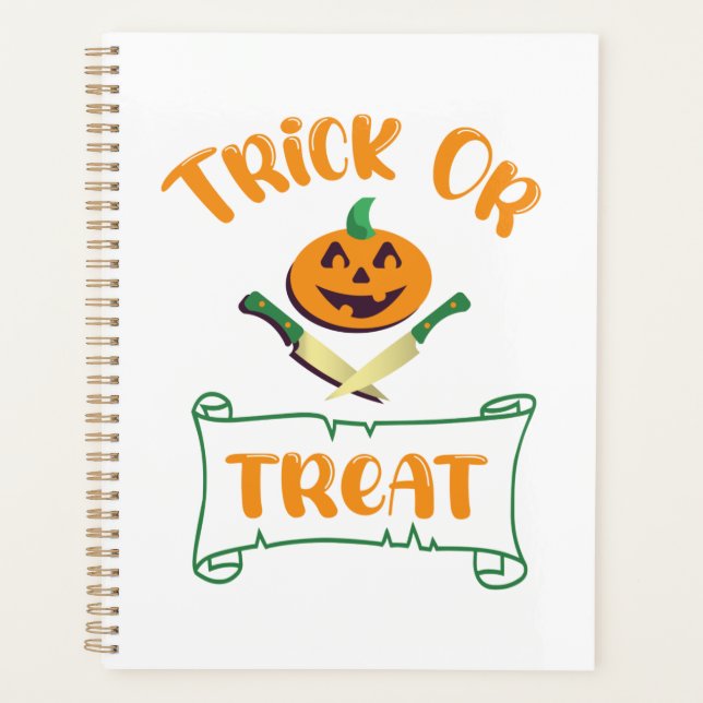 Trick or treat crossbones Halloween pumpkin face Planner (Front)