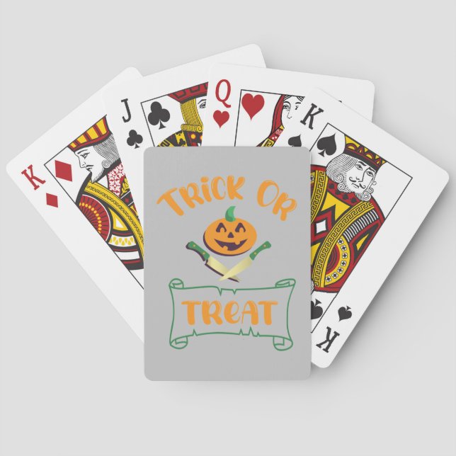 Trick or treat crossbones Halloween pumpkin face Playing Cards (Back)