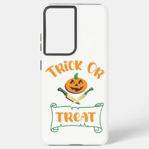 Trick or treat crossbones Halloween pumpkin face Samsung Galaxy Case