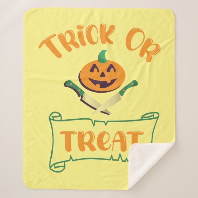 Trick or treat crossbones Halloween pumpkin face Sherpa Blanket (Front)