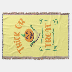 Trick or treat crossbones Halloween pumpkin face Throw Blanket