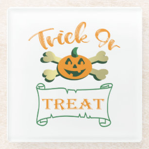 Trick or treat crossbones Halloween pumpkin  Glass Coaster