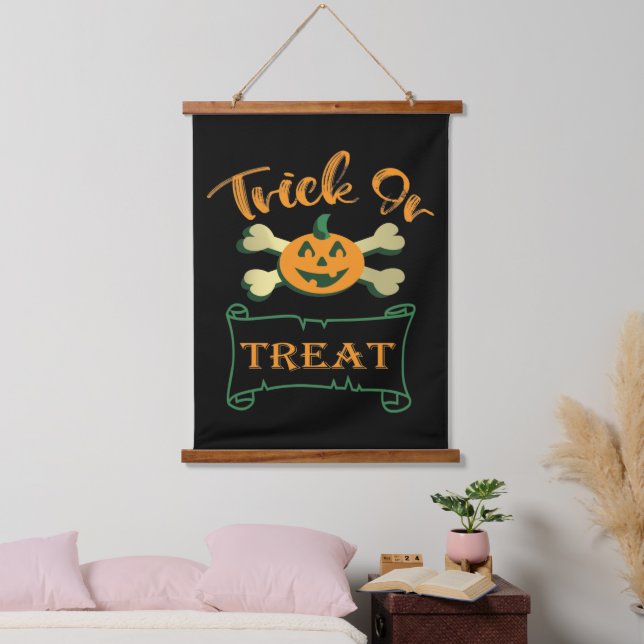 Trick or treat crossbones Halloween pumpkin  Hanging Tapestry (Bedroom)