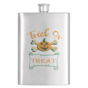 Trick or treat crossbones Halloween pumpkin  Hip Flask