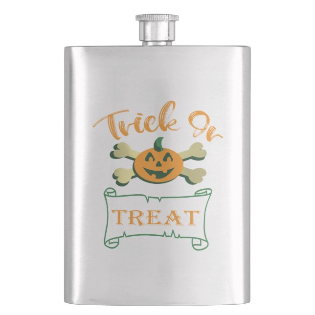 Trick or treat crossbones Halloween pumpkin  Hip Flask (Front)