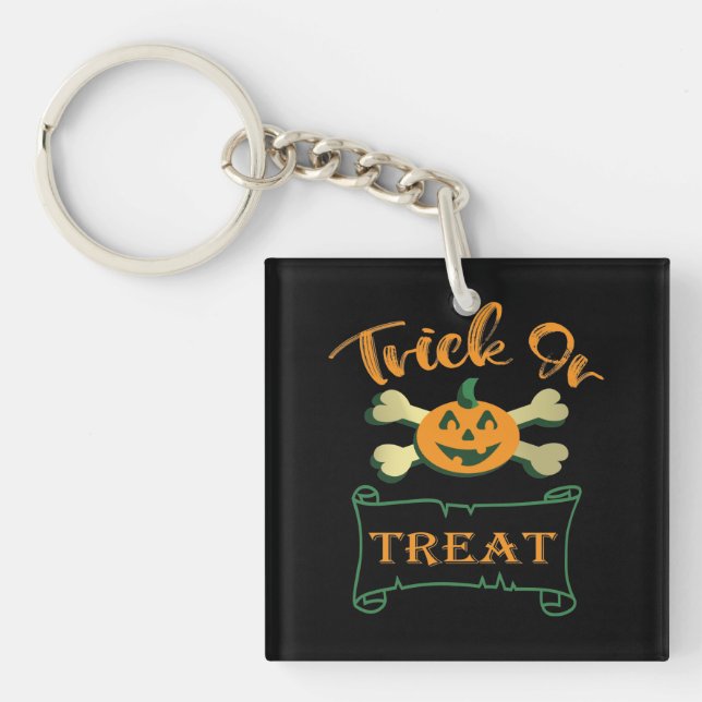 Trick or treat crossbones Halloween pumpkin  Key Ring (Front)