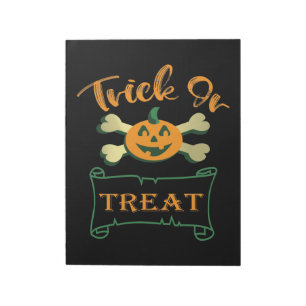 Trick or treat crossbones Halloween pumpkin Notepad