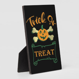 Trick or treat crossbones Halloween pumpkin Plaque