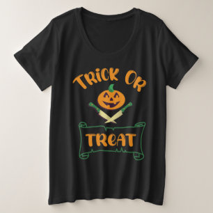 Trick or treat crossbones Halloween pumpkin Plus Size T-Shirt