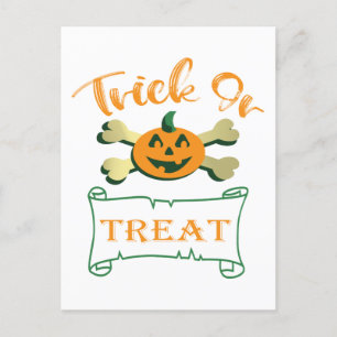 Trick or treat crossbones Halloween pumpkin  Postcard