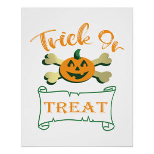 Trick or treat crossbones Halloween pumpkin  Poster