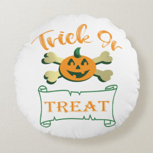Trick or treat crossbones Halloween pumpkin  Round Cushion