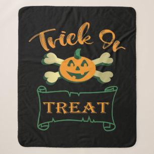 Trick or treat crossbones Halloween pumpkin Sherpa Blanket