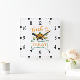 Trick or treat crossbones Halloween pumpkin  Square Wall Clock
