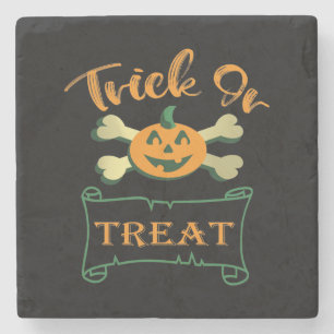 Trick or treat crossbones Halloween pumpkin Stone Coaster